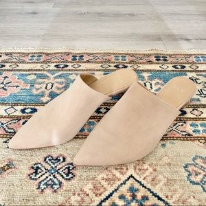 PLV For Anthropologie Nude Pointed Toe Mules with Silver Ball Heel